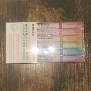 6pcs Colorful Cute Pattern Lace Quick Dry Highlighter Linear Pens For Marking De